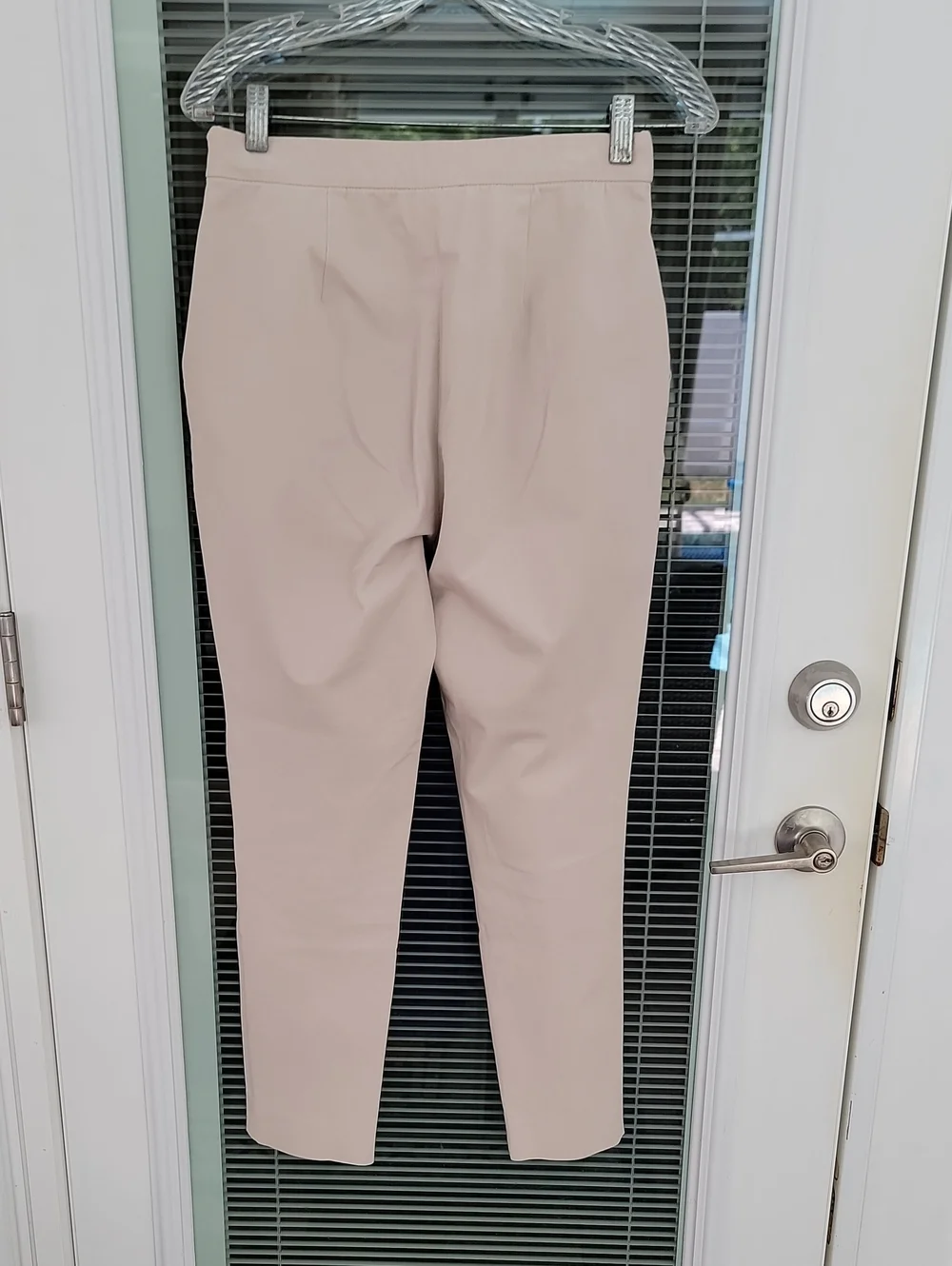 St. John Cotton Pull-On Trousers Side Zipper Split Hem Sz 4 Light Khaki - Picture 2 of 13
